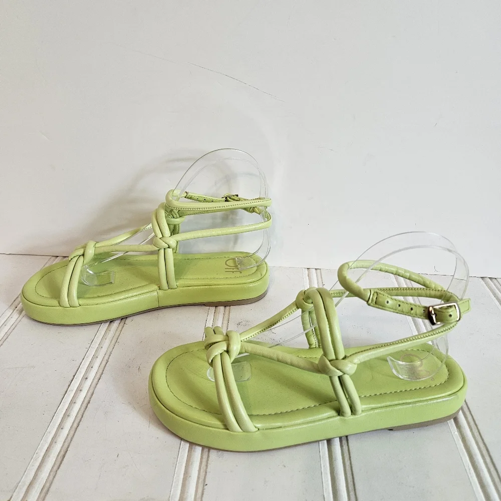 Off Yellow Flatform Knotted Sandals Womens Sz 7 Ankle Strap Chunky Heel Platform - Picture 6 of 16